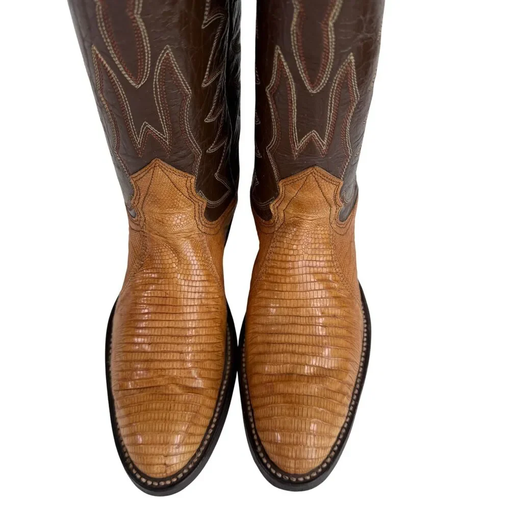 Nocona VTG Cowgirl Boots Women's 4B Lizard Skin Western Cowboy Boots Brown Tan